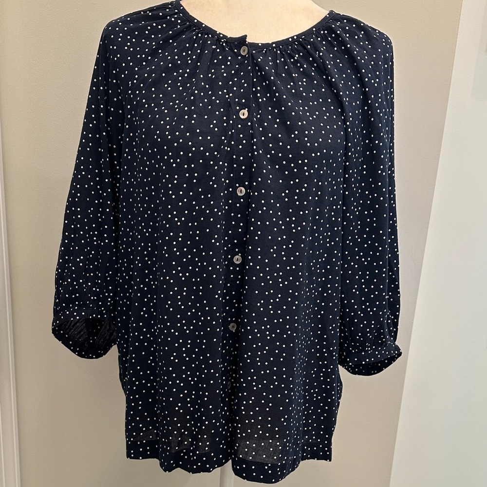 NWOT- LC Lauren Conrad Navy Blue With White Polka Dot And Balloon Sleeves Top